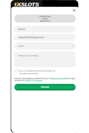 Soporte por correo mobile app 1xSlots Argentina - contacto directo con equipo técnico especializado