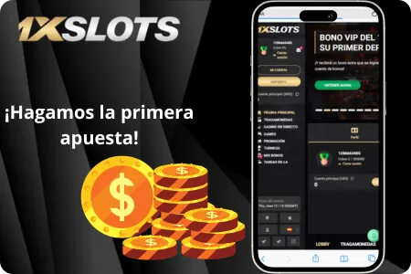 Primera apuesta en la aplicación 1xSlot